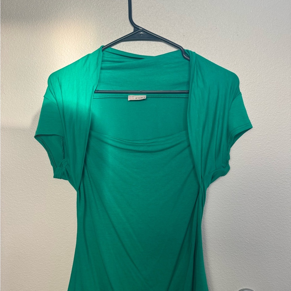 vintage a'gaci Green Flutter Sleeve Wrap Blouse